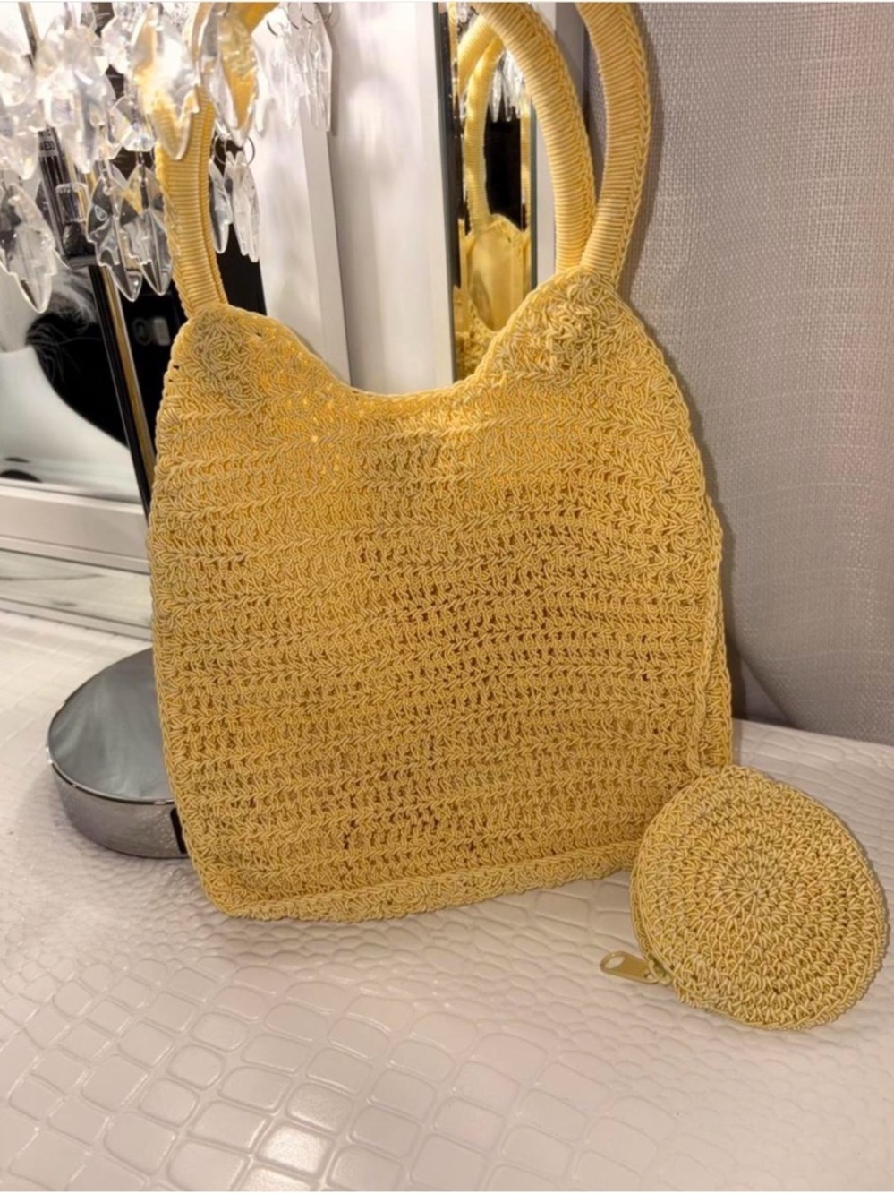 Yellow Crochet Bag with Coin Purse - Women